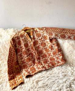 Vintage Reversible Kantha <b>Jacket</b> Women Embroidered Quilted Coat Patchwork Cropped Outerwear - Product Image 6