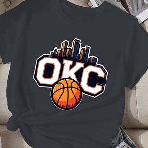 T-shirt décontracté à col rond pour femme avec motif graphique de basket-ball d'Oklahoma City (OKC) et impression par transfert thermique - Product Image 4