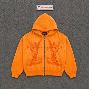 Sudadera con Capucha Gráfica Orange Angel Vintage Oversized Streetwear Alas Celestiales Lavada Estilo Pullover Artístico de Gran Gramaje Casual Unisex - Product Image 5