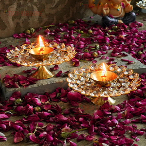 Lampe à huile en laiton Crystal Akhand Diya pour la décoration des temples, la prière, le festival Diwali, la décoration de la maison, cadeau spirituel - Product Image 1