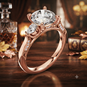 Rose Gold Princess Cut Lab Grown <b>Diamond</b> Three Stone Engagement <b>Ring</b> Vintage Milgrain Promise <b>Ring</b> for Women - Product Image 1