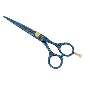 Tijeras Profesionales para Cortar Cabello Azules con Tornillo de Ajuste Dorado, Hoja Afilada de Acero Inoxidable Premium, Tijeras de Barbero - Product Image 2