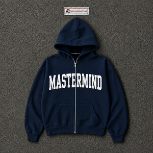 Custom Navy Blue Oversized Zip Up Hoodie Men Streetwear <b>White</b> Graphic Print Drop Shoulder Full Zipper Hooded <b>Sweatshirt</b> Casual - Product Image 5