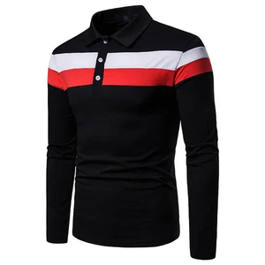Camiseta Polo de Manga Larga para Hombre, Corte Ajustado, Diseño de Paneles a Rayas en Contraste, Suave, Elástica, Transpirable, Ligera, Informal, para Uso Diario - Product Image 2