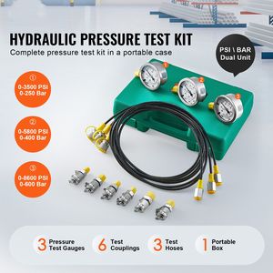 Kit di Prova per Pressione Idraulica (3 Manometri, 6 Raccordi, 3 Tubi) - Set di Prova Idraulica per Escavatori - Plastica - Product Image 2