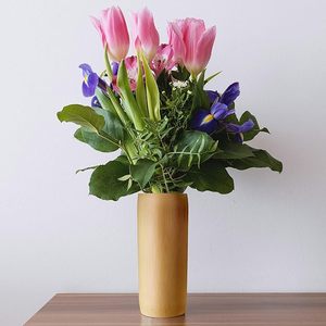 Vase de table en bois fait main, rond, décoratif, porte-fleurs, grain de bois naturel, décoration pour la maison, le bureau et le jardin - Product Image 3