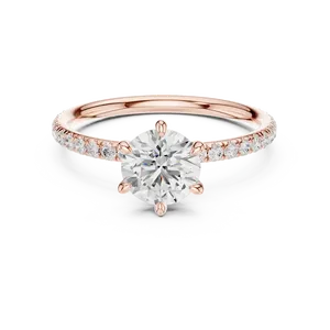 Bague de fiançailles en diamant de laboratoire taille brillant rond, en or massif 18 carats, avec pavé éternité et pierre centrale couleur E, bijoux de mariage - Product Image 5