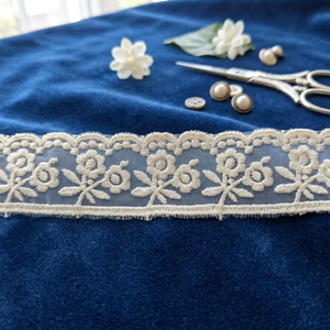 High Quality Premium White Organza Glass Nylon <b>Lace</b> Trim - Floral Vine Scalloped Embroidered Border for Bridal Wear, Apparel - Product Image 1