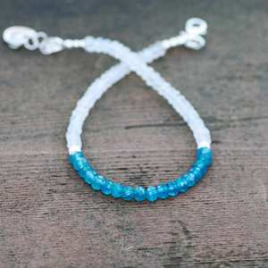 Natural Neon Blue Apatite Moonstone Bracelet Sterling Silver Handmade Gemstone Jewelry Gift For Women - Product Image 5