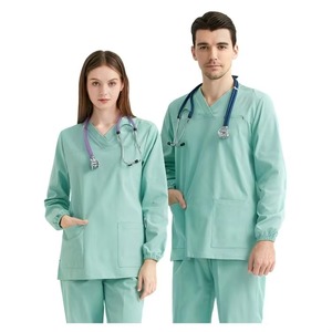 Tenues médicales 2026 pour femmes et hommes, uniformes d'hôpital à manches longues, en tissu tricoté Spandex/Polyester, détection d'aiguilles, coupe courte - Product Image 2