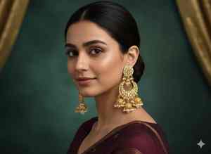 Élégantes boucles d'oreilles Jhumka antiques en ornement Mehendi, bijoux indiens classiques et traditionnels pour mariages, festivals et soirées. - Product Image 4