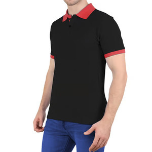 Men's Regular Fit Solid Color Pique Polo Shirt Short Sleeve Contrast Trim Casual Wear Turn <b>Down</b> Collar Navy Red - Product Image 5