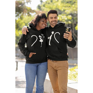 Sudaderas con Capucha Negras para Parejas con Estampado de Silueta de Corazón, Sudaderas de Algodón Tejido para Mujer, Ropa de Otoño, Corte Regular, Diseño con Logotipo Frontal - Product Image 3
