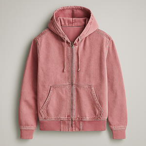 Sweat à capuche zippé en jean pour homme, style streetwear délavé, logo personnalisé, 100 % coton, coupe oversize, écoresponsable - Product Image 2