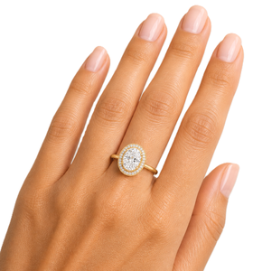 Bague de fiançailles en or massif 14 carats avec halo minimaliste en acier inoxydable, diamant de laboratoire ovale et rond, couleur DEF, clarté VVS-VVS - Product Image 5