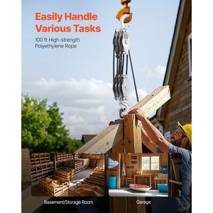 Sistema de Polea de Cuerda de Alta Resistencia de 100 Pies, 4400 Libras de Resistencia a la Rotura, Potencia de Elevación 5:1, 2 Lazos Suaves, 2 Ruedas Metálicas - Product Image 3