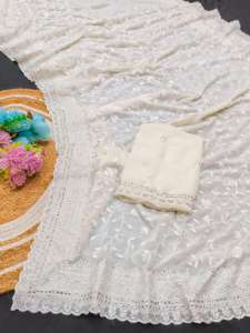 Exclusivo Sari Blanco Chinkari de Diseñador Indio Lakhanavi, Blusa Elegante, Estilo Étnico Moderno, Última Moda en Ropa Étnica para Bodas - Product Image 2