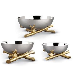Frutero Moderno de Plata Martillada con Base de Rama Dorada, Tazón Premium de Metal para Servir Ensaladas, Vajilla para Eventos de Lujo y Catering - Product Image 1