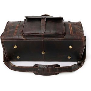Genuine Leather <b>Duffel</b> <b>Bag</b> 21x9x9 Inch with Adjustable Strap Zipper Closure Men's Travel Carry-on Casual Style - Product Image 3