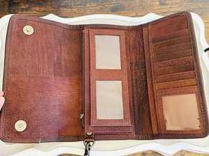 Women's Carry Multi Credit Card Holder <b>Wallet</b> Wristlet Zipper 100% Genuine Leather <b>RFID</b> <b>Blocking</b> Florals Carved Hand <b>Wallet</b> New - Product Image 2