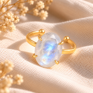Anillos ajustables de piedra lunar natural - Anillos hechos a mano con baño de oro y engaste de garras, piedra de nacimiento, regalo de joyería para seres queridos - Product Image 3