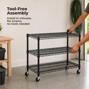 Heavy Duty 3-Tier Adjustable <b>Metal</b> Garage <b>Shelf</b> with Wheels No Tool Assembly - Product Image 2