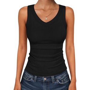 Camisetas sin mangas para mujer, cuello en V, tejido acanalado, ajustadas, sin mangas, camisetas básicas, ropa informal de verano 2026 - Product Image 3