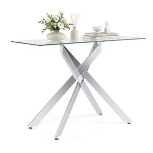 45-Inch Tempered Glass Console <b>Table</b> with <b>Adjustable</b> Feet Silver Chrome Metal Entryway <b>Table</b> for Home Decor - Product Image 2