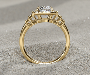 Anillo de compromiso con halo de diamantes cultivados en laboratorio Stonewels, corte central y piedras laterales, oro de 14K, certificado de lujo para novias, con engaste de púas - Product Image 3