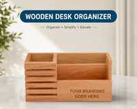 Organisateur de bureau en bois de qualité supérieure avec drapeau indien et pilier Ashoka |   Accessoire de bureau, organisateur de bureau en bois avec Ashoka