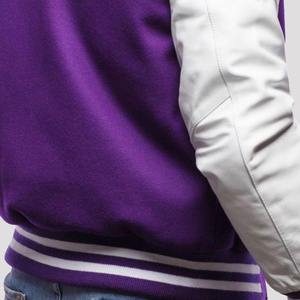 Blouson universitaire oversize, style streetwear, avec corps en laine, manches en cuir et ourlet côtelé – Veste décontractée tendance pour homme - Product Image 3