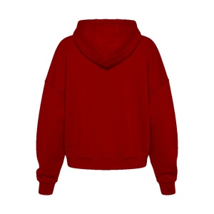 เสื้อฮู้ดดี้สีแดงผ้าฝ้ายหนานุ่มทรงโอเวอร์ไซส์ ไหล่ตก สไตล์สตรีทแวร์ เสื้อสเวตเชิ้ตแบบสวมใส่สบายสำหรับทุกเพศ - Product Image 2