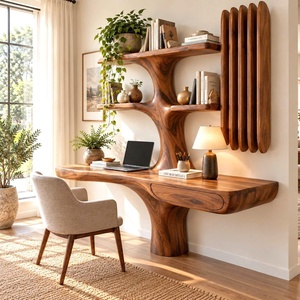 Bureau mural contemporain en bois Luxali avec étagères en forme d'arbre et tiroir pour bureau à domicile - Product Image 3