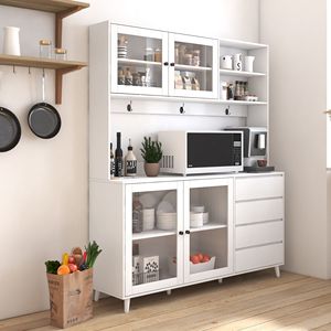 63\" W Large Freestanding <b>Kitchen</b> Hutch Cabinet 4 Doors 4 Drawers Microwave <b>Storage</b> <b>Kitchen</b> <b>Cupboard</b> 43 Door Pantry Cabinets - Product Image 1