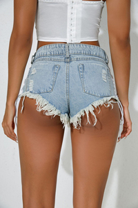 Short en jean taille mi-haute pour femme, style vintage, coupe bootcut, séchage rapide, motif 3D, délavé hiver, bandage ajouré, sexy, pour la danse en boîte de nuit - Product Image 4