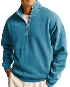 Sweat-shirt pour homme, col montant, en molleton de coton, fermeture éclair, uni, doux, décontracté, logo personnalisé, marque privée, OEM, vente en gros, USA - Product Image 1