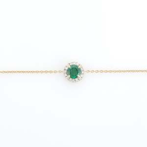 14K <b>Solid</b> <b>Gold</b> Vintage Round Emerald Bracelet with IGI Certified Halo Diamonds - Product Image 2