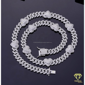Collier de luxe en argent sterling 925 avec maillons cubains en forme de cœur, serti de diamants Moissanite, bijoux tendance pour hommes et femmes - Product Image 5