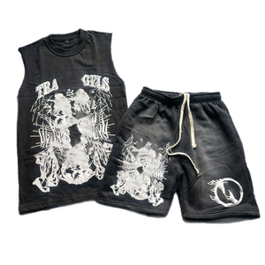 ชุดสตรีทแวร์สไตล์ใหม่ เสื้อกล้ามลายกราฟิกและกางเกงขาสั้นเข้าชุด ดีไซน์และโลโก้สั่งทำได้ แฟชั่นผู้ชาย ทันสมัย พิมพ์ลาย DTG สไตล์วินเทจ สีซีดจาง ทรงโอเวอร์ไซส์ ปี 2026 - Product Image 1