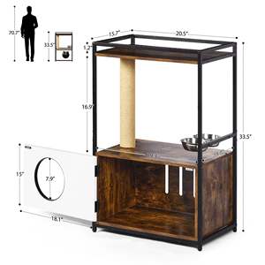 Petite maisonnette pour chat avec griffoirs intégrés et station d'alimentation pour chats d'intérieur - Product Image 3