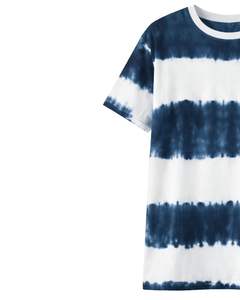 Camiseta personalizada con rayas tie-dye azul marino y blanco para hombre, de algodón, estilo casual, streetwear, cuello redondo, manga corta, a la moda, para verano. - Product Image 3