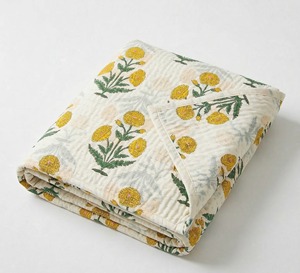 TheFabira Indian Handcrafted Traditional <b>Neutral</b> Floral Print 100% Cotton Kantha Quilt Eco-Friendly Reversible All-Season 60x90 - Product Image 4