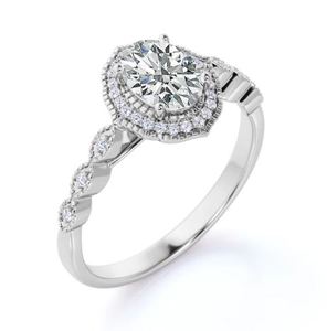 Anillo de Compromiso de Moissanita con Corte Oval Antiguo y Vintage, 1.3 Quilates, Plata 925, Engaste de Garras, Certificado por Terceros, Clásico, Nupcial, Único - Product Image 3