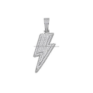 Premium Iced Out Lightning Pendant With Hand Set Moissanite Diamond and 925 Sterling <b>Silver</b> Necklace - Product Image 1