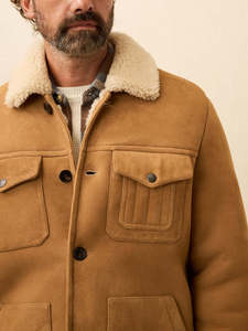 Veste en cuir suédé marron pour homme avec doublure en fausse fourrure, col rabattable, coupe-vent, manteau d'hiver, coupe classique, style décontracté - Product Image 4