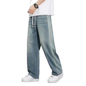 Pantalones Vaqueros Anchos de Mezclilla para Hombre, Corte Holgado, Estilo Baggy, Pierna Recta, Delgados y Suaves para Verano, Cintura Elástica con Cordón, Estilo Urbano, Invierno - Product Image 4