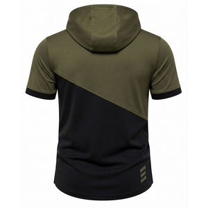 Olive Green Color Men's <b>Hoodie</b> Front Slant Pocket Design Ergonomic Fit Handsome <b>Workout</b> Look Short Sleeve Custom Printing <b>Hoodie</b> - Product Image 2