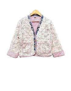 Cotton <b>Quilted</b> Handmade Indian New Floral Printed <b>Jackets</b> for Women Wear Wedding Party Coat,Blue ,Pink - Product Image 1