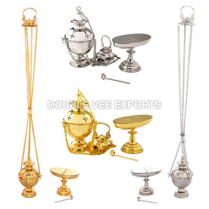 ชุดกระถางธูปทองเหลืองพร้อมถาดใส่ธูปและช้อน |   ชุดอุปกรณ์พิธีกรรมคริสตจักร - DOUBLE VEE EXPORTS - Product Image 2