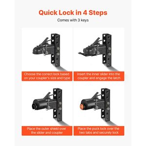 Attacco di traino a sfera in ghisa per impieghi gravosi da 2-5/16 pollici con blocco a 3 chiavi, catena di sicurezza per rimorchio, attacchi per gancio di traino resistenti alla corrosione - Product Image 4